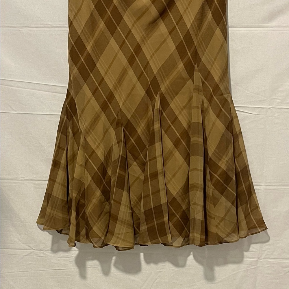 Lauren Ralph Lauren M Women 100% Silk Brown Plaid Skirt Light and Airy New - Picture 6 of 14